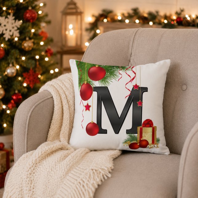 Personalised Christmas Monogram Throw Pillow (Creator Uploaded)