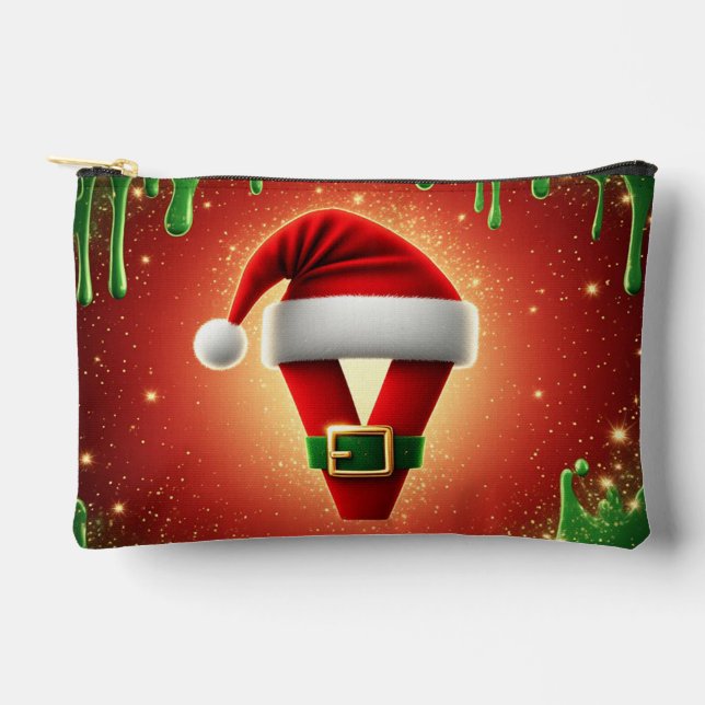 Personalised Christmas Monogram V with Santa Hat Accessory Pouch (Front)
