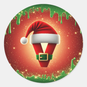 Personalised Christmas Monogram V with Santa Hat Classic Round Sticker