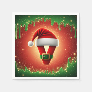 Personalised Christmas Monogram V with Santa Hat Napkin