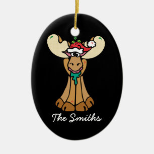 Personalised Christmas Moose Cartoon Ceramic Tree Decoration