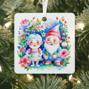 Personalised Christmas Mr and Mrs Clause Gnomes Metal Tree Decoration