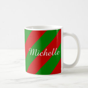 Personalised Christmas mug   green and red stripes