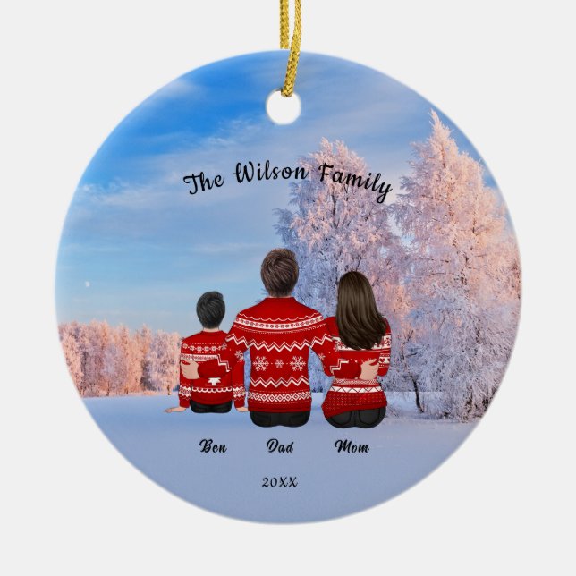 Personalised Christmas Mum Dad Boy Family Ceramic Tree Decoration (Front)