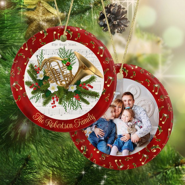 Personalised Christmas Music French Horn Photo Ceramic Tree Decoration (Creator Uploaded)
