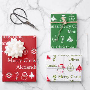 Personalised Christmas Name Pattern Festive Wrapping Paper Sheet