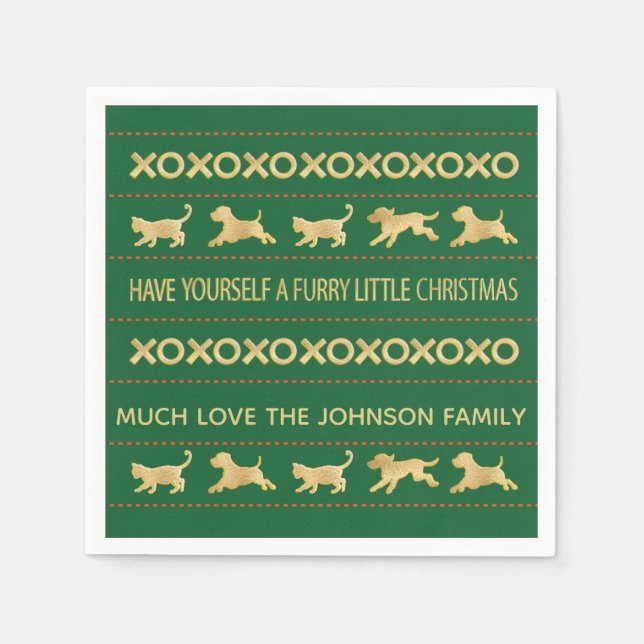 Personalised Christmas Napkins "Furry Christmas" (Front)