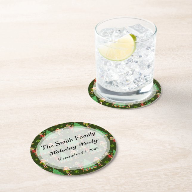 Personalised Christmas Napkins Round Paper Coaster (Insitu)