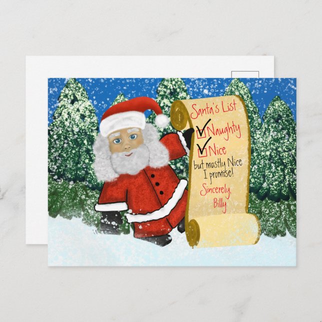 Personalised Christmas Naughty Nice Santa's List Postcard (Front/Back)
