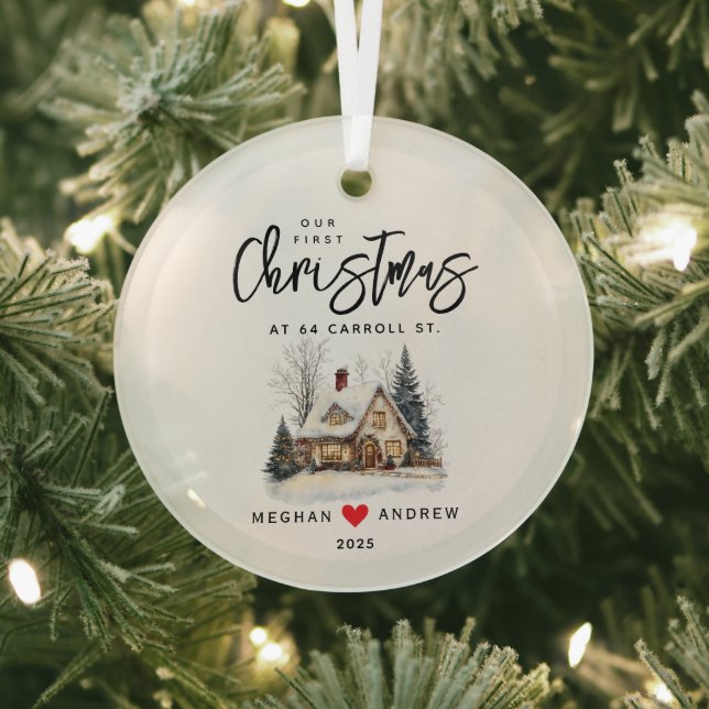 Personalised Christmas New Home Glass Tree Decoration (Insitu)