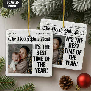 Personalised Christmas Newspaper Photo  Ceramic Ornament
