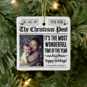 Personalised Christmas Newspaper Photo Ceramic Ornament