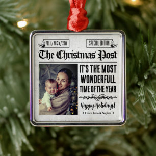 Personalised Christmas Newspaper Photo Metal Tree Decoration