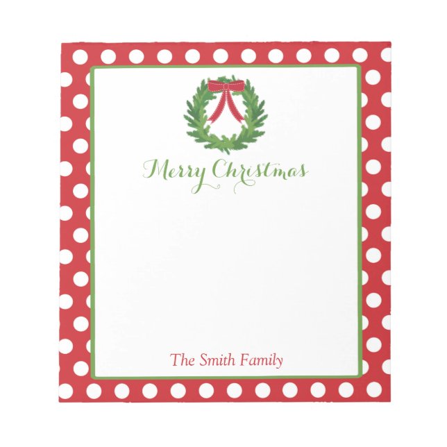 Personalised Christmas Notepad | Holiday Wreath (Front)