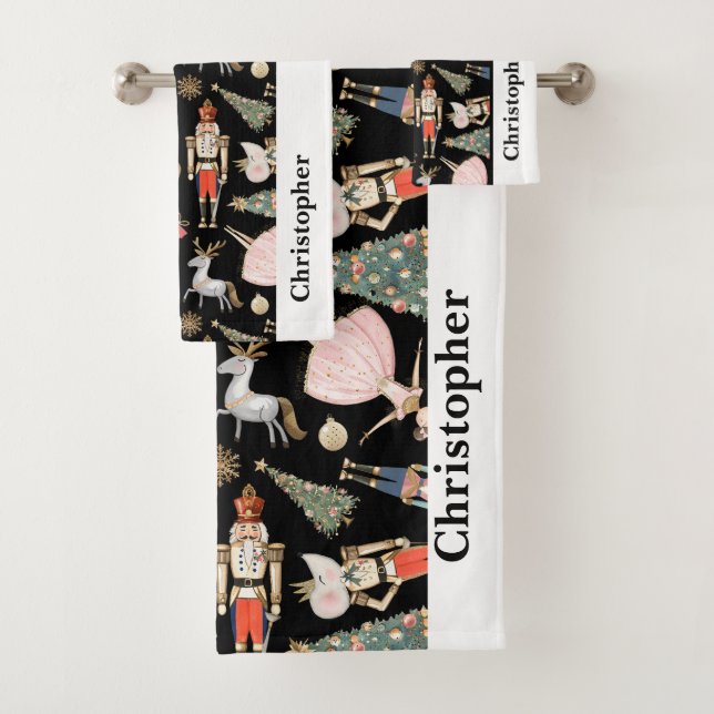 Personalised Christmas Nutcracker Bath Towel Set (Insitu)