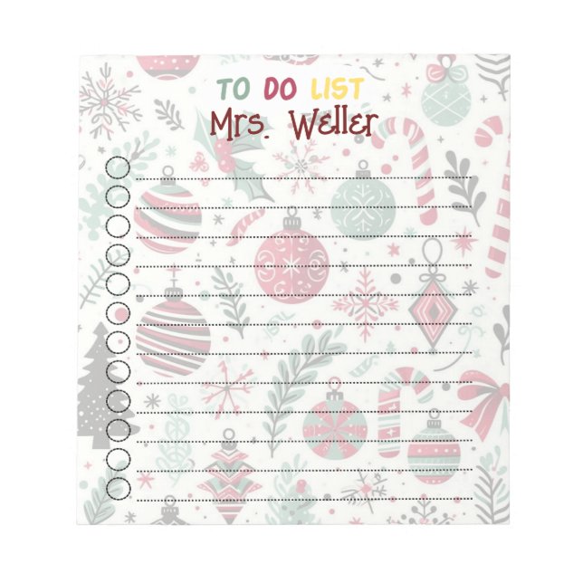 Personalised Christmas Ornament Holiday To Do List Notepad (Front)