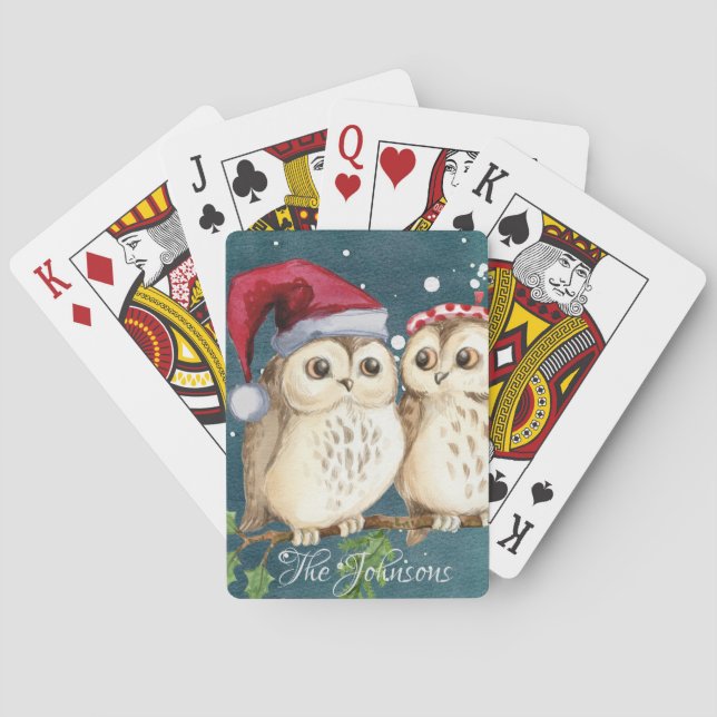 Personalised Christmas Owls Classic Playing Cards (Back)