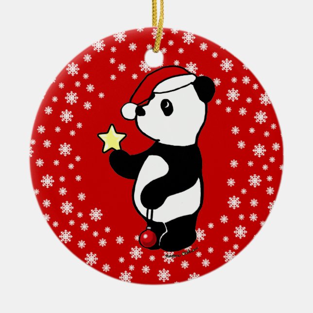 Personalised Christmas Panda Stocking Ceramic Tree Decoration (Front)