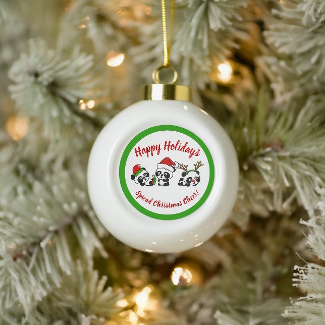 Personalised Christmas Pandas Ceramic Ball Christmas Ornament (Creator Uploaded)