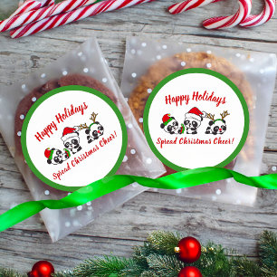 Personalised Christmas Pandas Classic Round Sticker