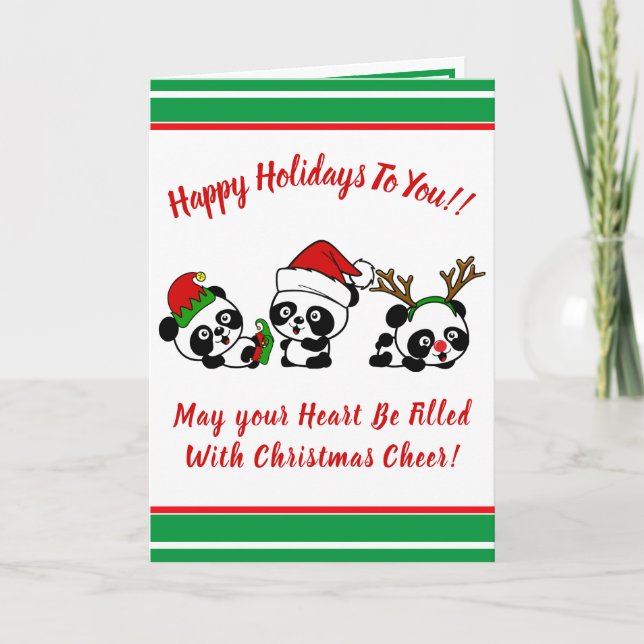 Personalised Christmas Pandas Holiday Card (Front)