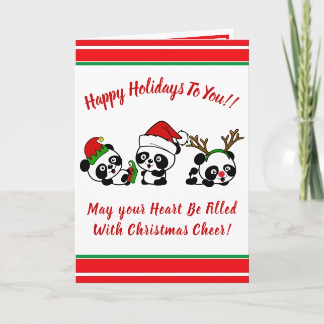 Personalised Christmas Pandas Holiday Card (Front)