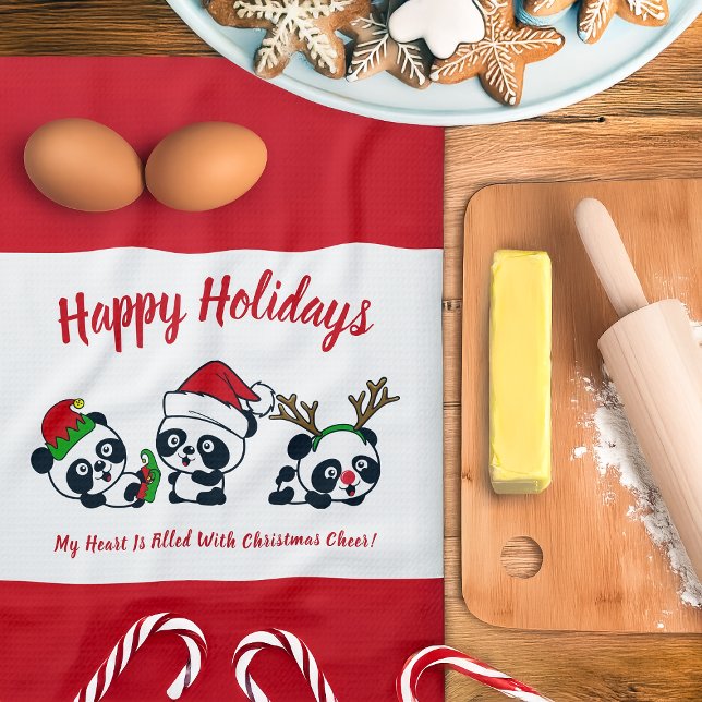 Personalised Christmas Pandas Kitchen Towel (Creator Uploaded)