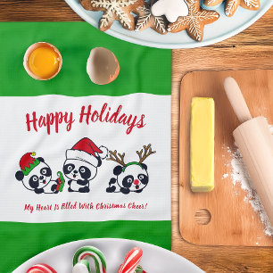 Personalised Christmas Pandas Kitchen Towel