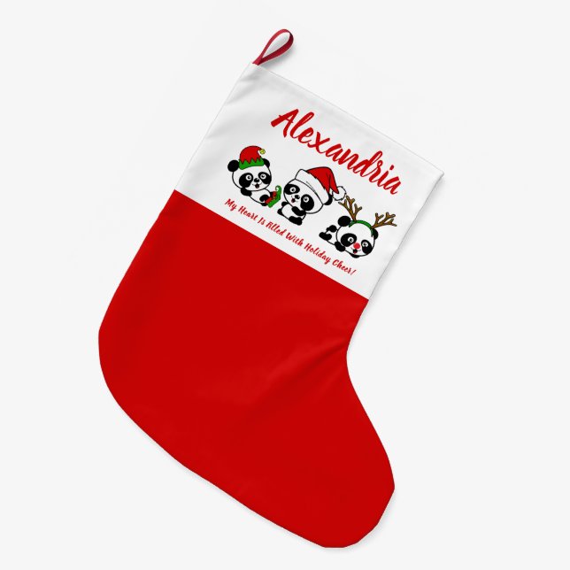 Personalised Christmas Pandas Large Christmas Stocking (Front (Hanging))