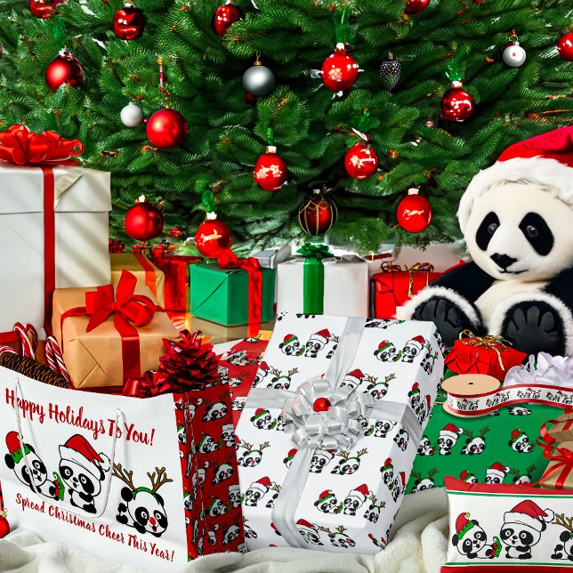 Personalised Christmas Pandas Large Gift Bag (Creator Uploaded)
