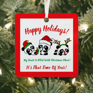 Personalised Christmas Pandas Metal Tree Decoration