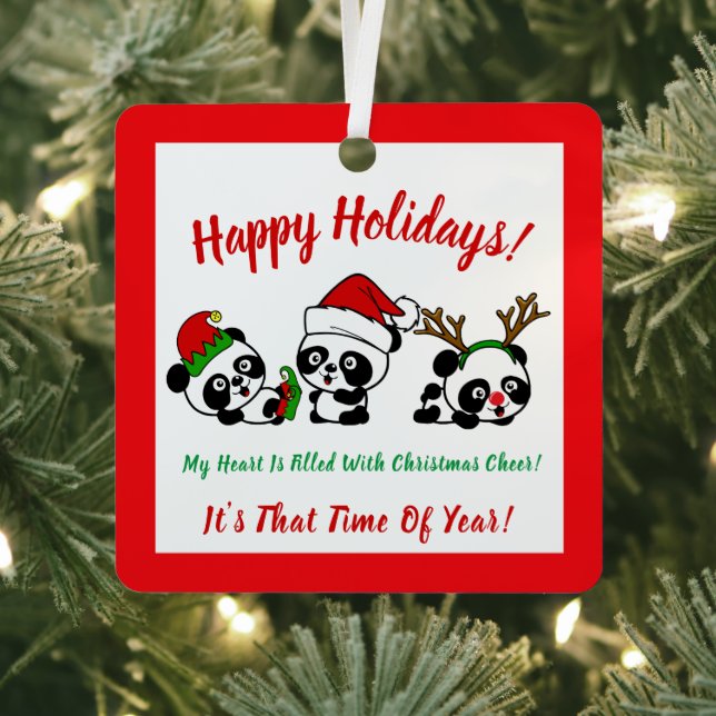 Personalised Christmas Pandas Metal Tree Decoration (Insitu)