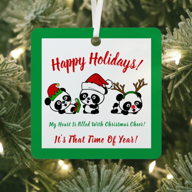 Personalised Christmas Pandas Metal Tree Decoration (Insitu)