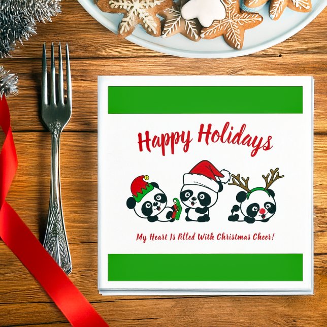 Personalised Christmas Pandas Napkin (Creator Uploaded)