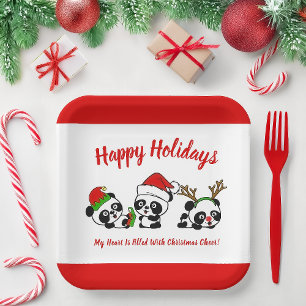 Personalised Christmas Pandas Paper Plate