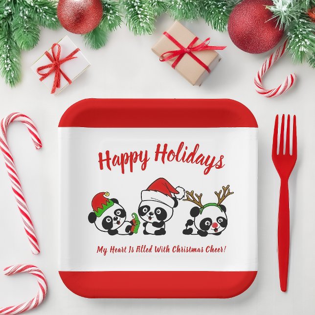 Personalised Christmas Pandas Paper Plate (Creator Uploaded)