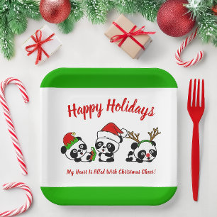Personalised Christmas Pandas Paper Plate