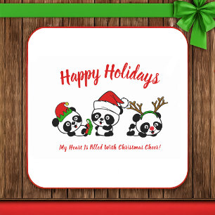 Personalised Christmas Pandas Square Paper Coaster