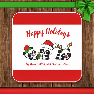 Personalised Christmas Pandas Square Paper Coaster