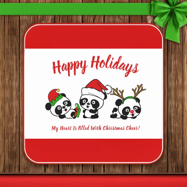 Personalised Christmas Pandas Square Paper Coaster (Creator Uploaded)