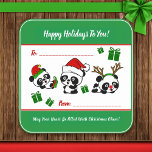 Personalised Christmas Pandas Square Sticker<br><div class="desc">This Personalised Christmas Pandas design will fill you with Holiday Cheer. You can personalise all text to say something different if you like,  or you can keep it as is if you admire the original. Happy Holidays!</div>