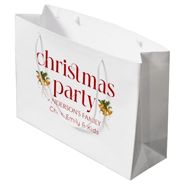 Personalised Christmas Party Red Retro Typography Large Gift Bag (Back Angled)