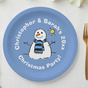 Personalised Christmas Party Snowman Paper Plate
