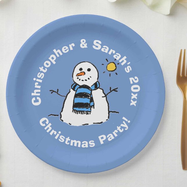 Personalised Christmas Party Snowman Paper Plate (Creator Uploaded)