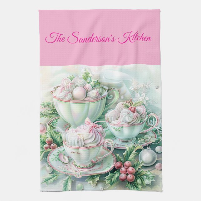 personalised christmas, pastel christmas, pink and tea towel (Vertical)