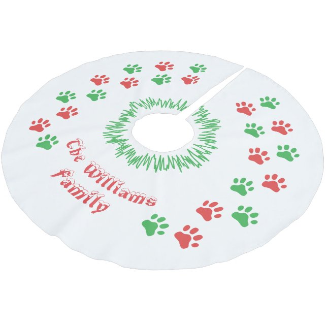 Personalised Christmas Paw Prints Tree Skirt (Angled)