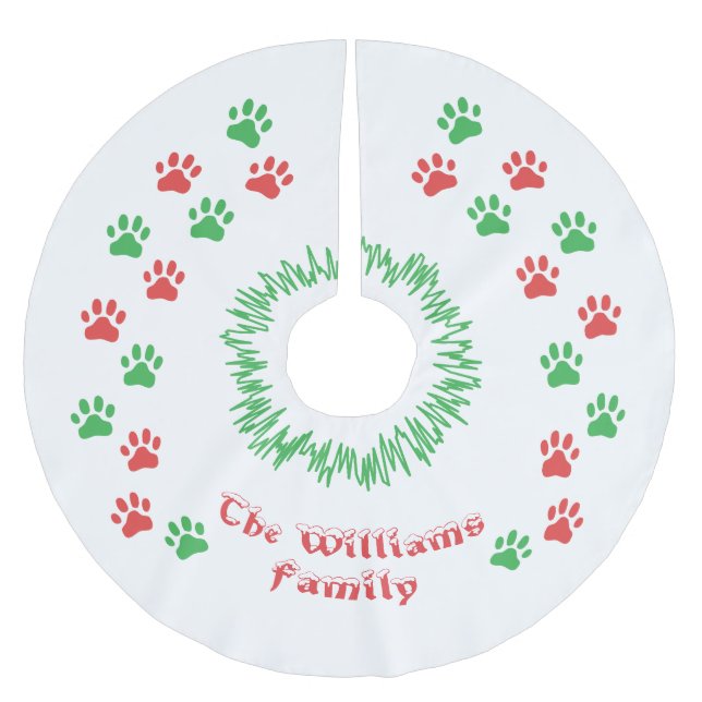 Personalised Christmas Paw Prints Tree Skirt (Front)