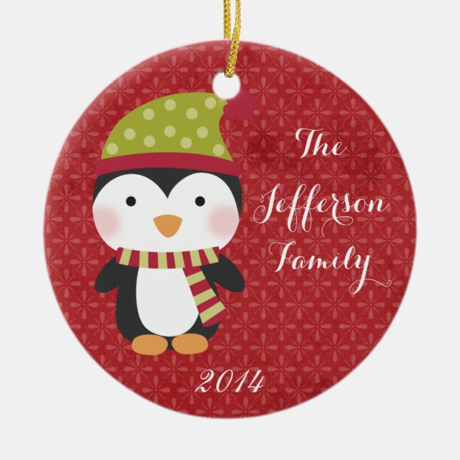 Personalised Christmas Penguin Family Ornament (Front)