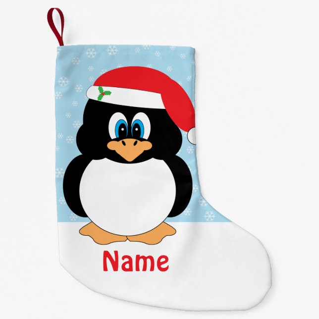 Personalised Christmas Penguin Small Christmas Stocking (Front)