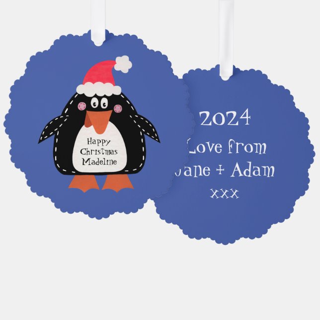 Personalised Christmas Penguin Tree Decoration Card (Front/Back)